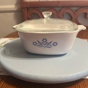 White and Blue Floral Glass Baking Dish